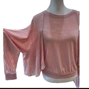 We The Free Salmon Pink Draped Layered Oversized Sweatshirt Top M Boho Artsy